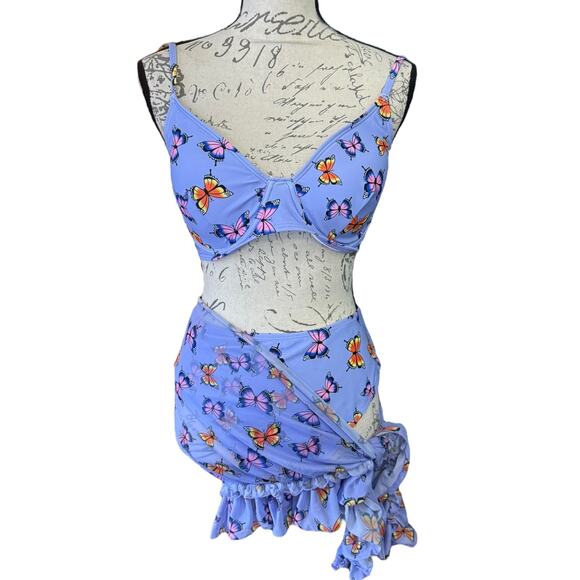 Purple Butterfly Bikini Pareo Sarong 3 Piece Bikini Set Size 2XL - Picture 4 of 5
